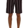 Men Dolce & Gabbana Men'S Shorts | Dolce & Gabbana Gray Purple Striped Cotton Shorts