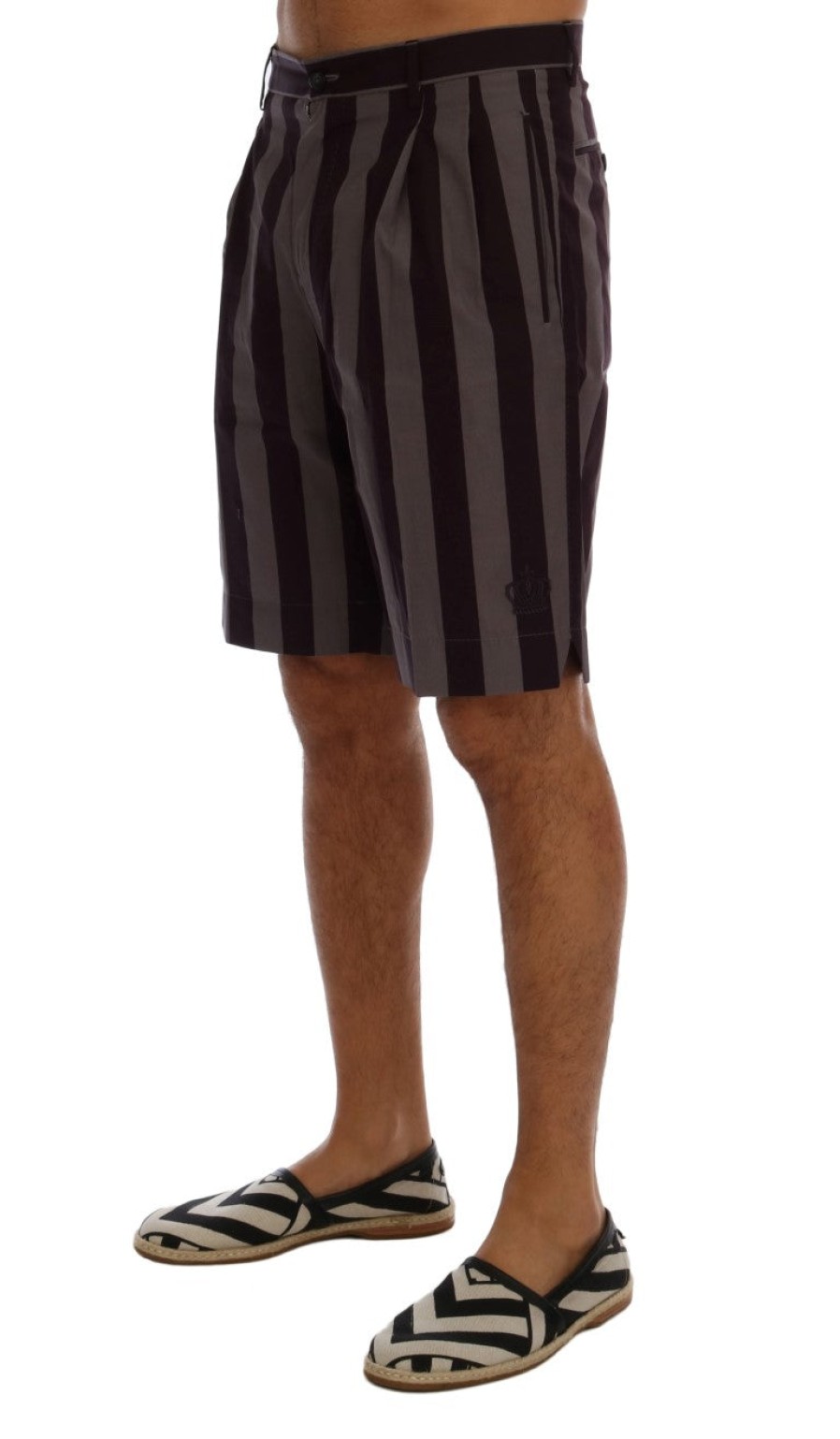 Men Dolce & Gabbana Men'S Shorts | Dolce & Gabbana Gray Purple Striped Cotton Shorts