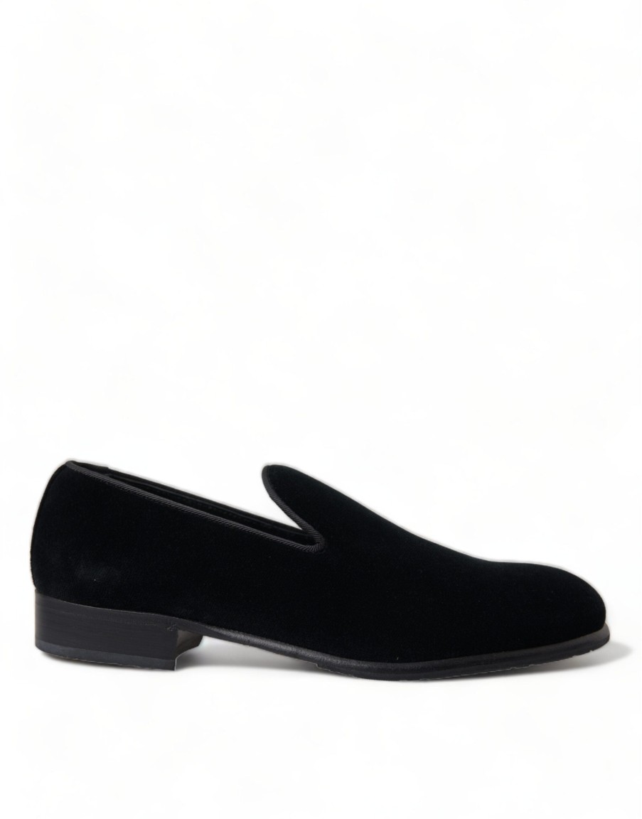 Men Dolce & Gabbana Men'S Loafers | Dolce & Gabbana Black Velvet Loafers Formal Dress Shoes