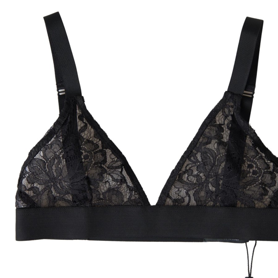 Women Dolce & Gabbana Women'S Underwear | Dolce & Gabbana Black Floral Lace Nylon Stretch Bra Underwear