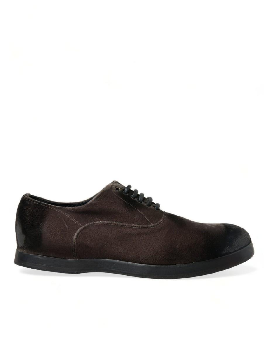 Men Dolce & Gabbana | Dolce & Gabbana Brown Velvet Men Lace Up Oxford Dress Shoes