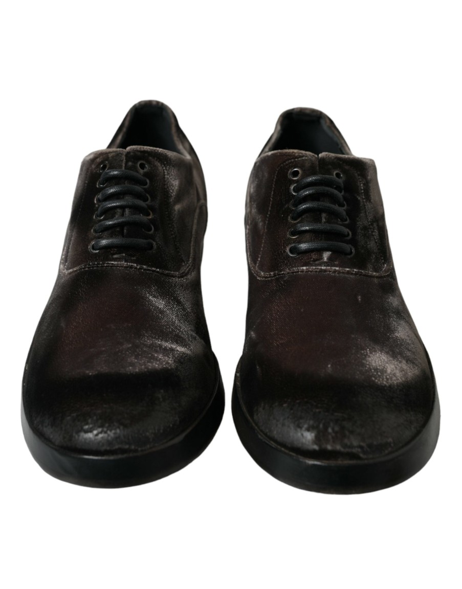 Men Dolce & Gabbana | Dolce & Gabbana Brown Velvet Men Lace Up Oxford Dress Shoes