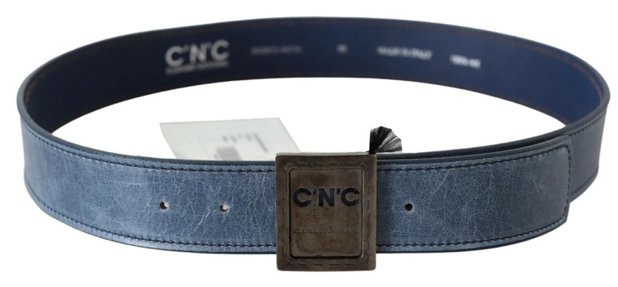 Women Costume National Women'S Belts | Costume National Blue Normal Leather Logo Buckle Belt