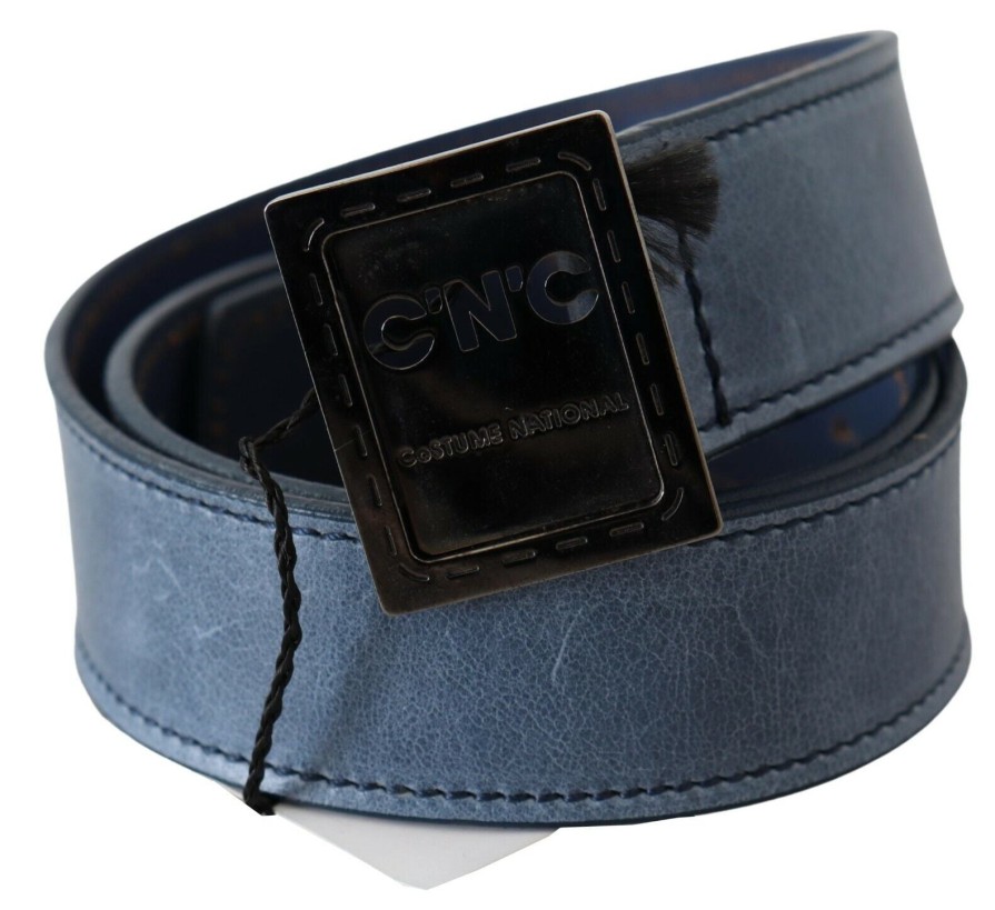 Women Costume National Women'S Belts | Costume National Blue Normal Leather Logo Buckle Belt