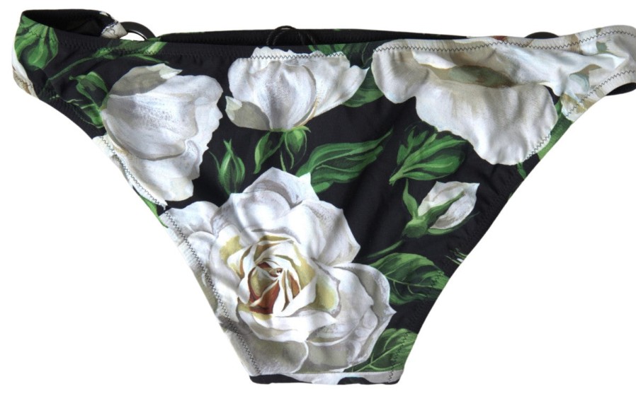 Women Dolce & Gabbana Women'S Swimwear | Dolce & Gabbana Black Floral Two Piece Beachwear Swimwear Bikini