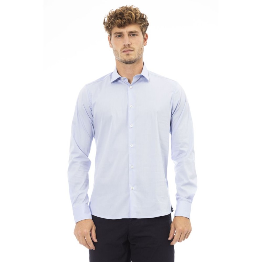 Men Baldinini Trend Men'S Shirts | Baldinini Trend Baldinini Trend Elegance: Light Blue Italian Shirt