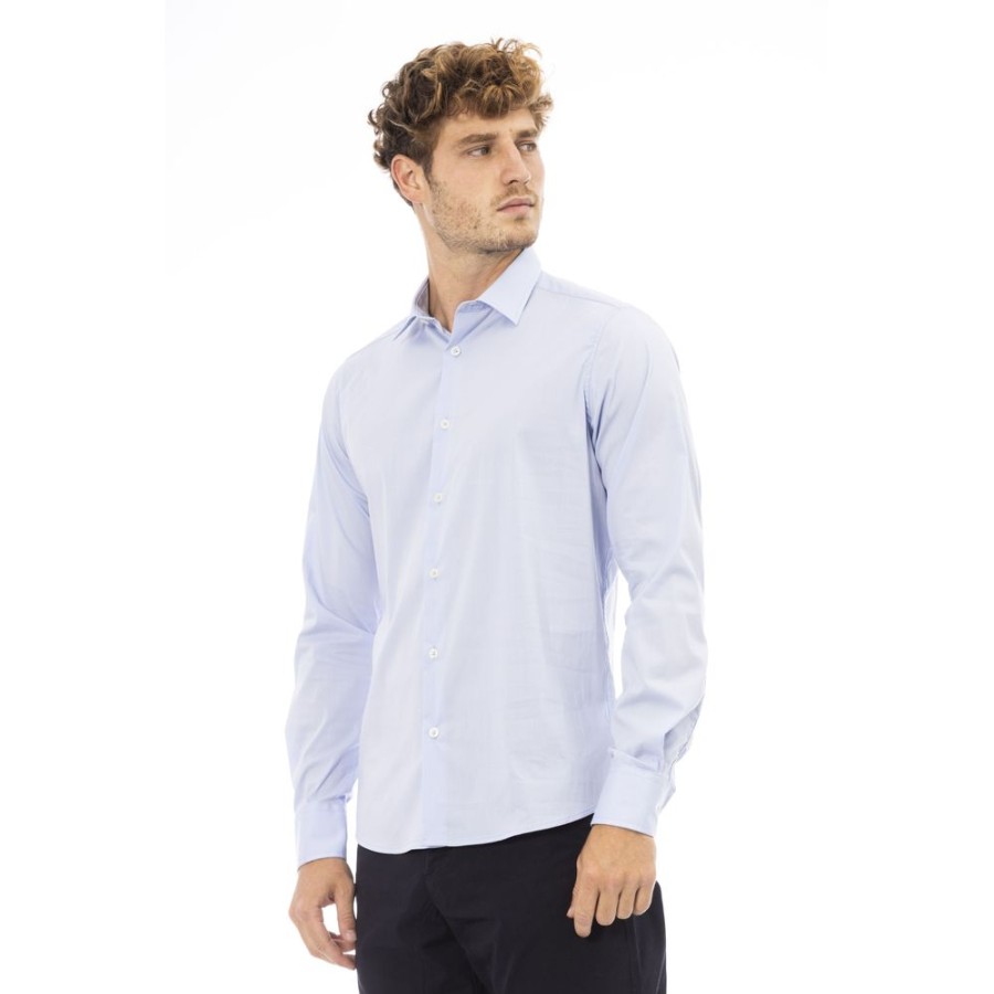 Men Baldinini Trend Men'S Shirts | Baldinini Trend Baldinini Trend Elegance: Light Blue Italian Shirt