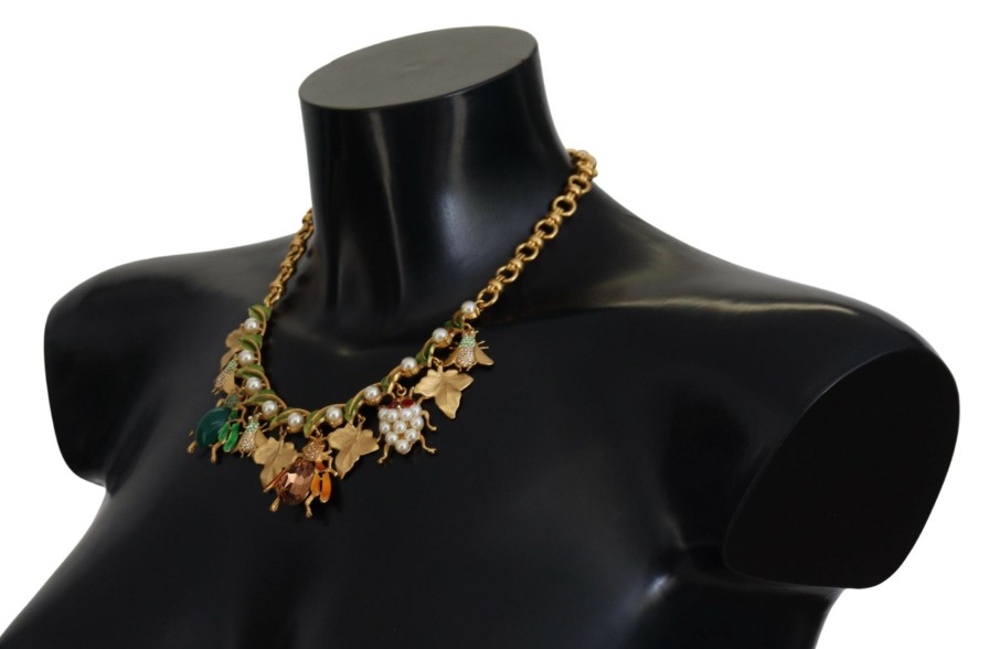 Women Dolce & Gabbana Women'S Necklaces | Dolce & Gabbana Gold Crystal Bug Charm Pendant Statement Necklace