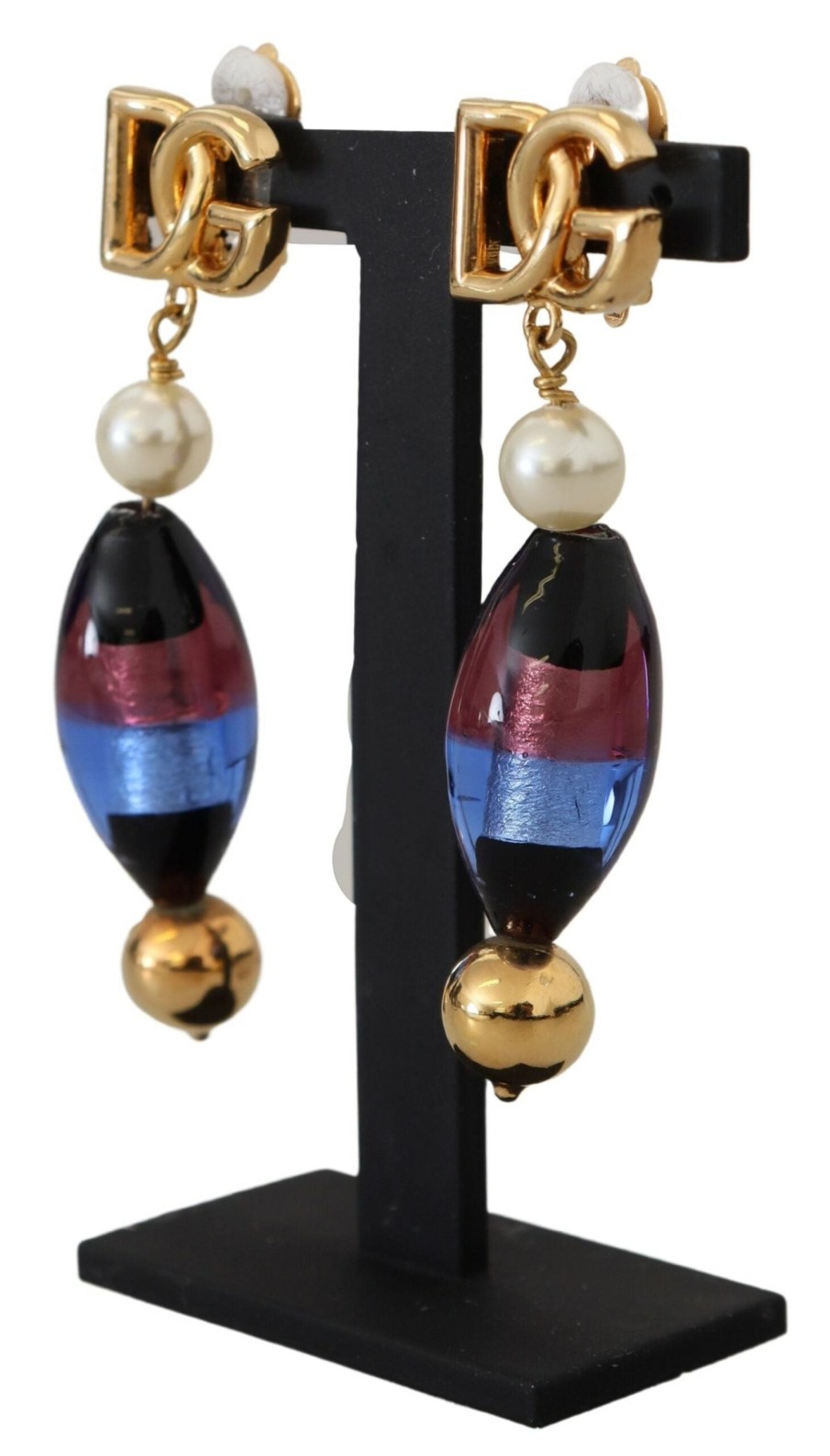 Women Dolce & Gabbana Women'S Earrings | Dolce & Gabbana Gold Plated Brass Glass Design Dangling Earrings