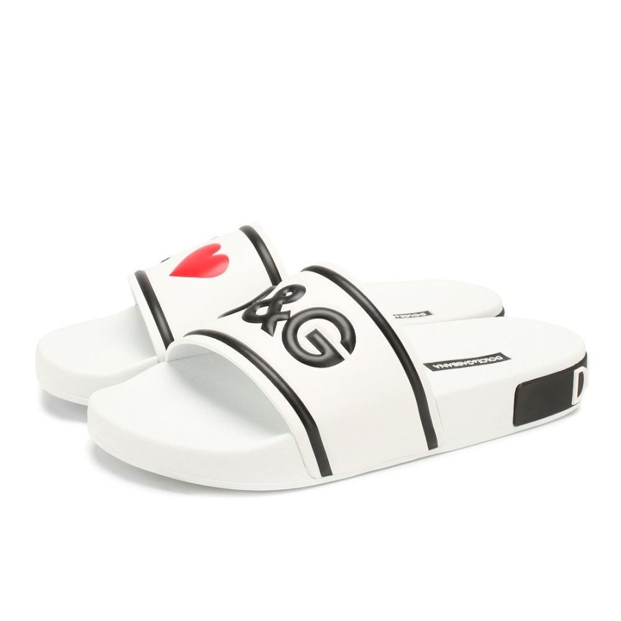 Women Dolce & Gabbana Women'S Sandals | Dolce & Gabbana Chic White Logo Slides For Elevated Comfort