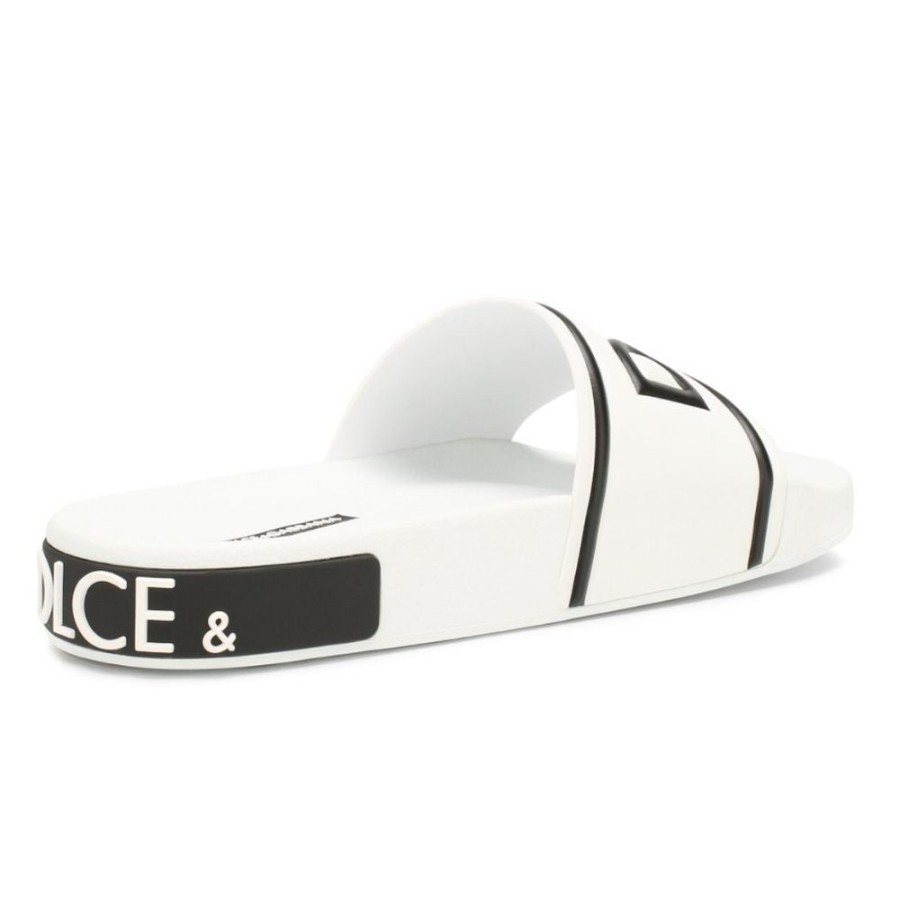 Women Dolce & Gabbana Women'S Sandals | Dolce & Gabbana Chic White Logo Slides For Elevated Comfort