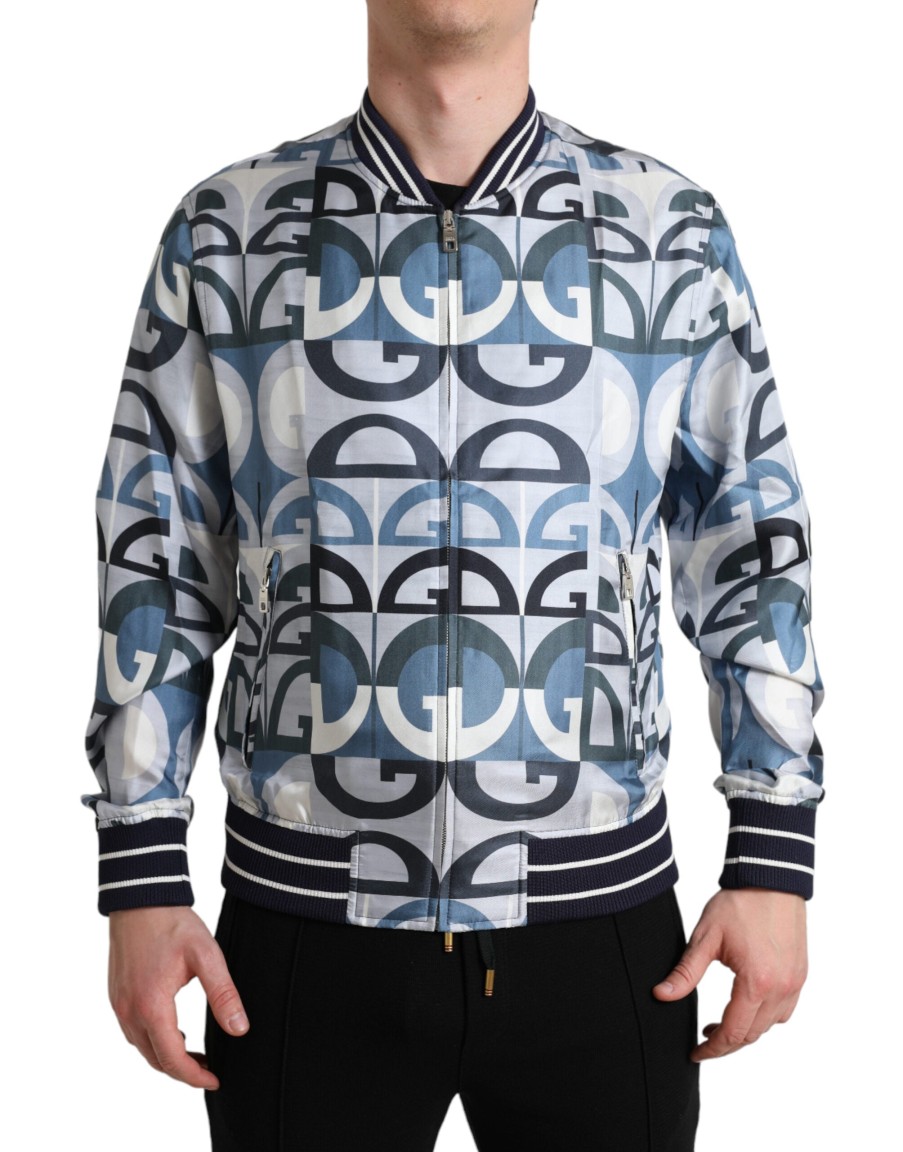 Men Dolce & Gabbana Men'S Jackets | Dolce & Gabbana Multicolor Logo Print Bomber Blouson Jacket