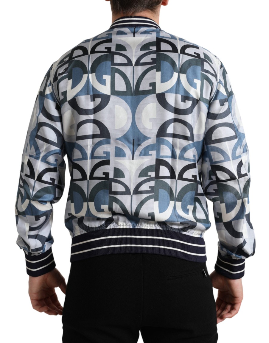 Men Dolce & Gabbana Men'S Jackets | Dolce & Gabbana Multicolor Logo Print Bomber Blouson Jacket