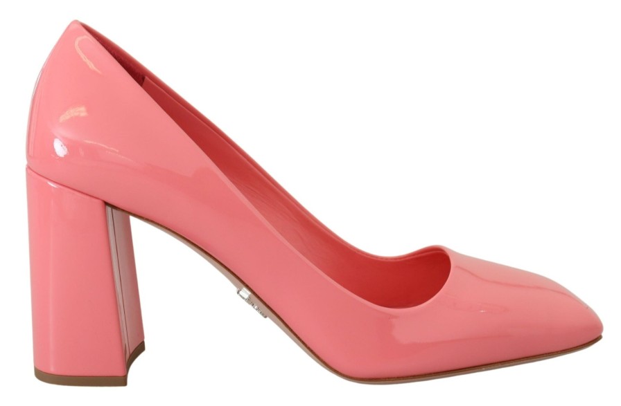 Women Prada Women'S Pumps | Prada Pink Patent Leather Block Heels Pumps Classic