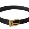 Men Dolce & Gabbana Men'S Belts | Dolce & Gabbana Black Silk Leather Gold Tone Metal Buckle Belt