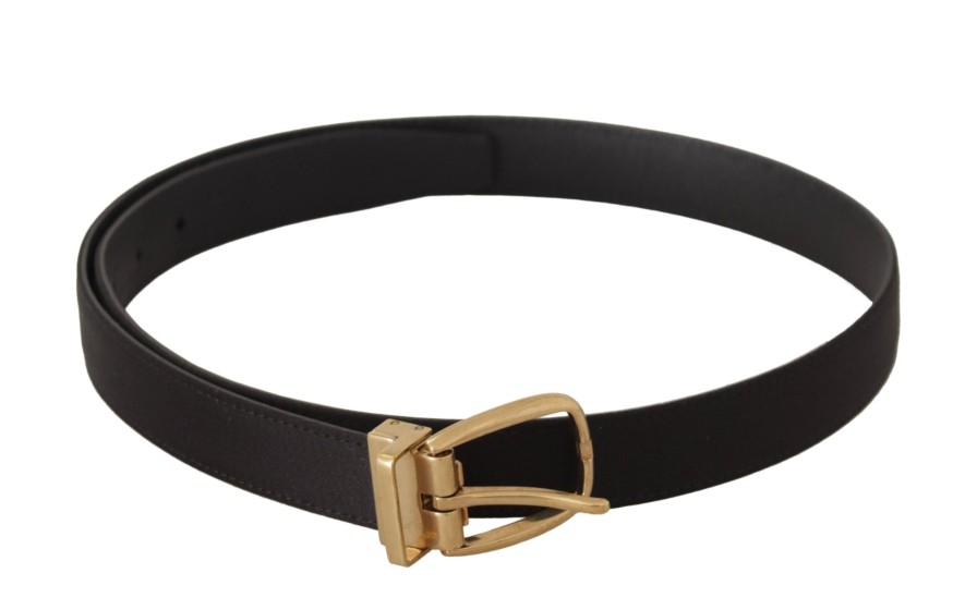 Men Dolce & Gabbana Men'S Belts | Dolce & Gabbana Black Silk Leather Gold Tone Metal Buckle Belt