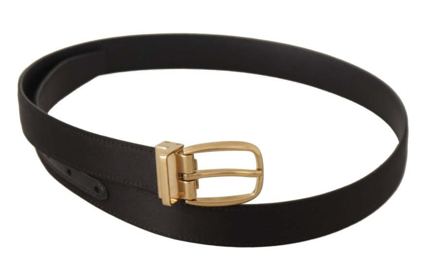 Men Dolce & Gabbana Men'S Belts | Dolce & Gabbana Black Silk Leather Gold Tone Metal Buckle Belt