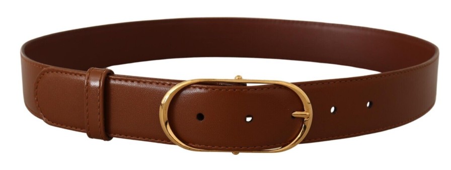 Women Dolce & Gabbana Women'S Belts | Dolce & Gabbana Brown Leather Gold Metal Oval Buckle Belt