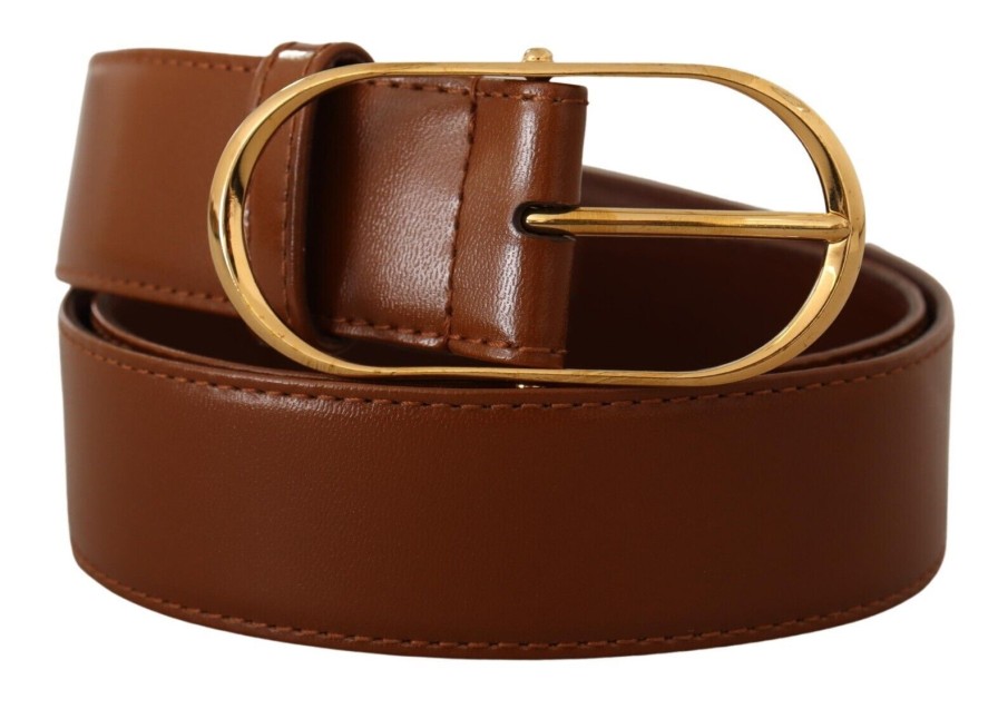 Women Dolce & Gabbana Women'S Belts | Dolce & Gabbana Brown Leather Gold Metal Oval Buckle Belt