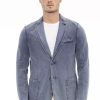 Men Distretto12 Men'S Blazers | Distretto12 Refined Cotton Fabric Men'S Blue Jacket