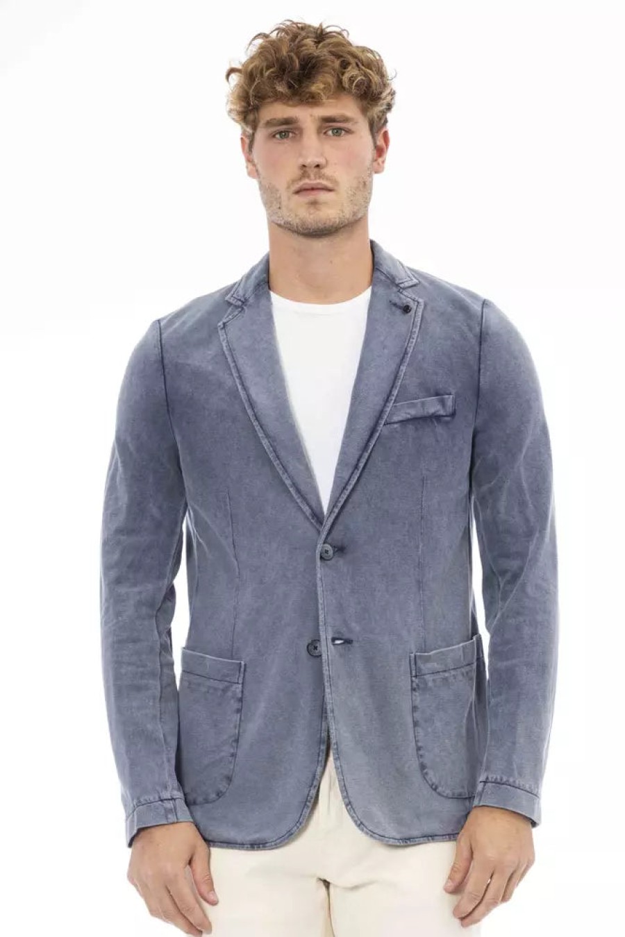 Men Distretto12 Men'S Blazers | Distretto12 Refined Cotton Fabric Men'S Blue Jacket