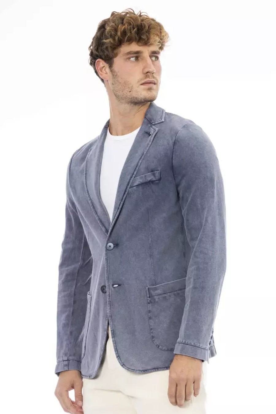 Men Distretto12 Men'S Blazers | Distretto12 Refined Cotton Fabric Men'S Blue Jacket