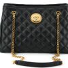 Women Versace Women'S Tote Bags | Versace Black Quilted Nappa Leather Medusa Tote Handbag