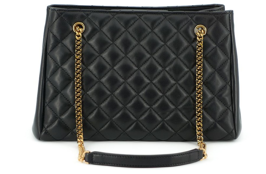 Women Versace Women'S Tote Bags | Versace Black Quilted Nappa Leather Medusa Tote Handbag