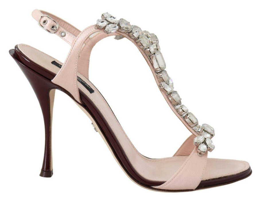 Women Dolce & Gabbana Women'S Sandals | Dolce & Gabbana Pink Crystals Heels Keira Sandals