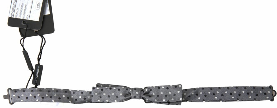 Men Dolce & Gabbana Men'S Ties & Bowties | Dolce & Gabbana Gray Polka Dot Silk Adjustable Men Neck Papillon Bow T