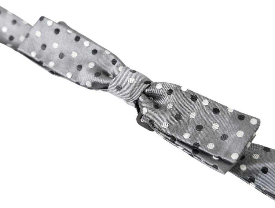 Men Dolce & Gabbana Men'S Ties & Bowties | Dolce & Gabbana Gray Polka Dot Silk Adjustable Men Neck Papillon Bow T