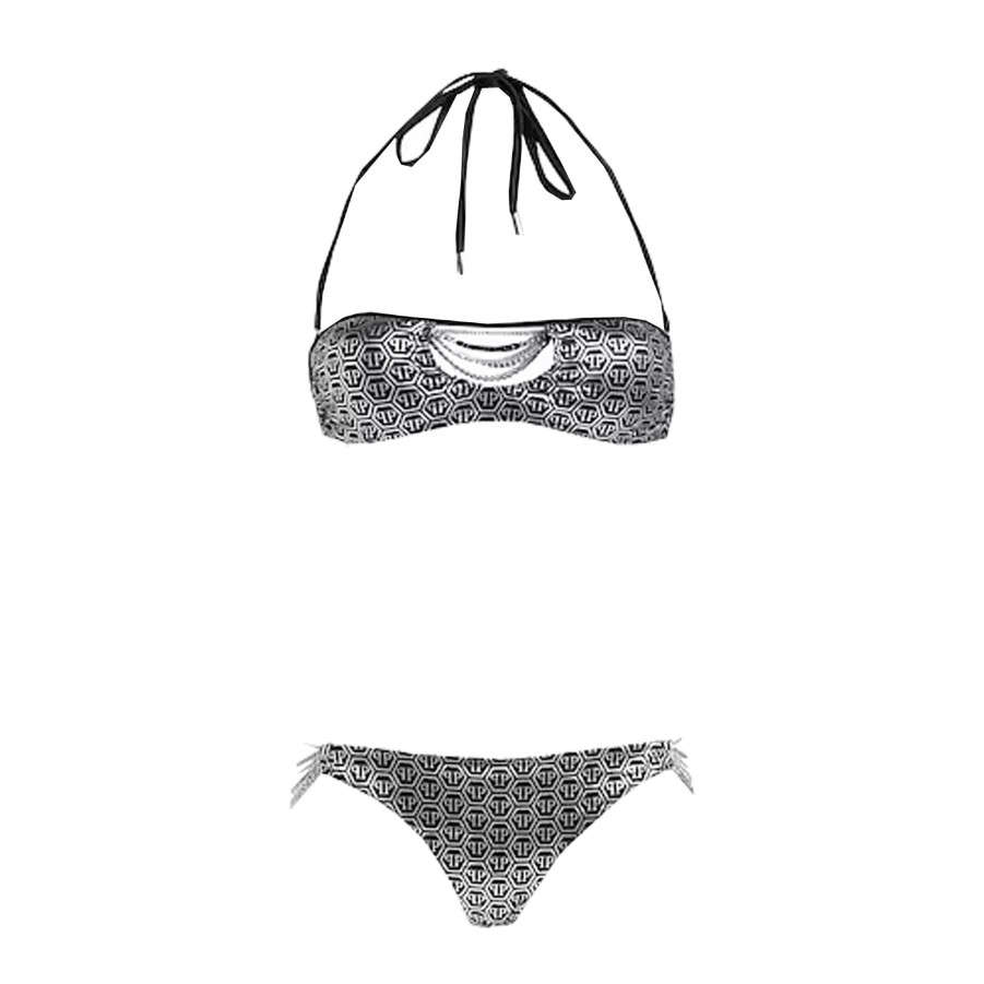 Women Philipp Plein Women'S Swimwear | Philipp Plein Bandeau Bikini In Grey With Lurex Effect