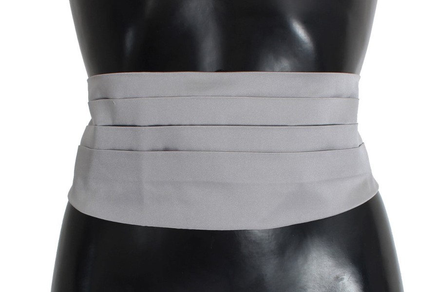 Men Dolce & Gabbana Men'S Cummerband | Dolce & Gabbana Gray Waist Belt Silk Cummerbund