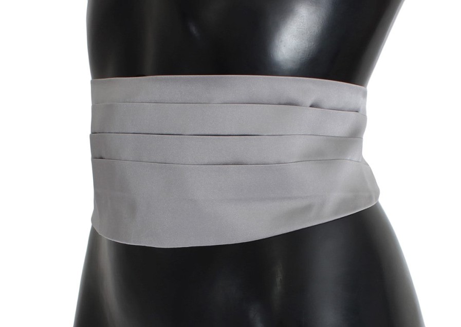 Men Dolce & Gabbana Men'S Cummerband | Dolce & Gabbana Gray Waist Belt Silk Cummerbund