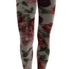 Women Dolce & Gabbana Women'S Tights And Socks | Dolce & Gabbana White Roses Print Stockings Nylon Tights