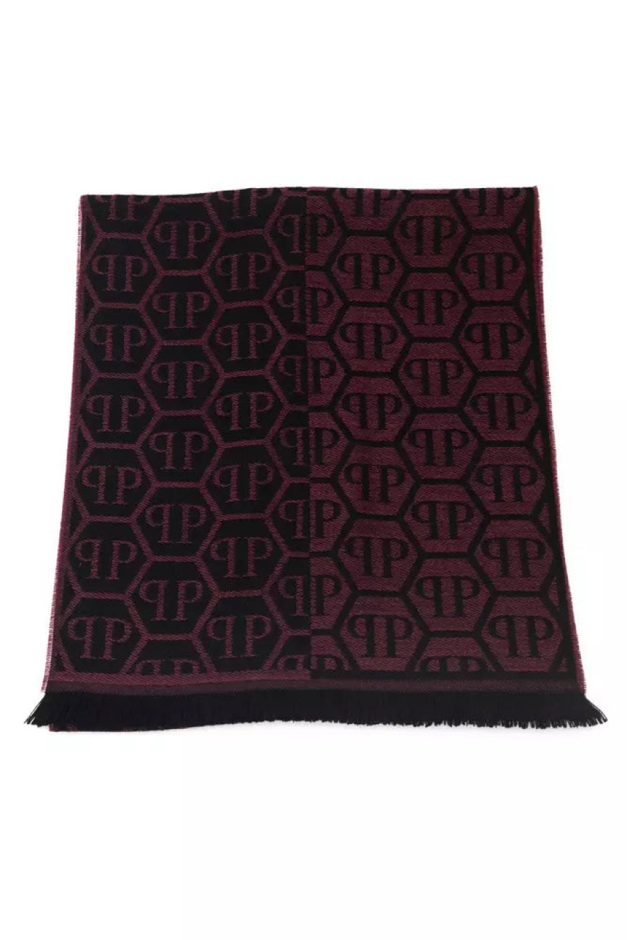 Men Philipp Plein Men'S Scarves | Philipp Plein Burgundy Monogram Fringed Scarf