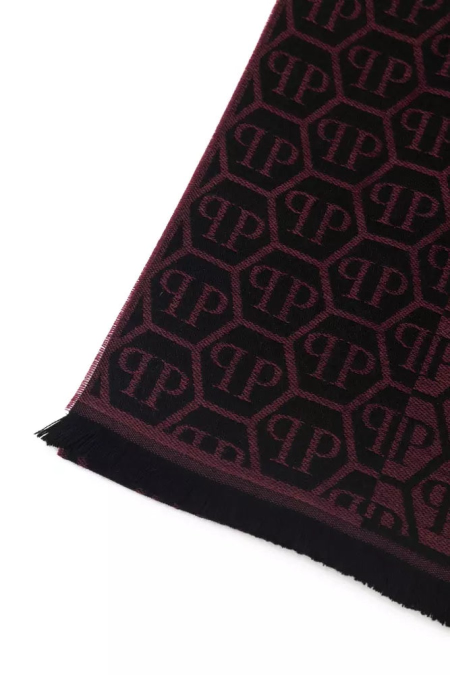 Men Philipp Plein Men'S Scarves | Philipp Plein Burgundy Monogram Fringed Scarf