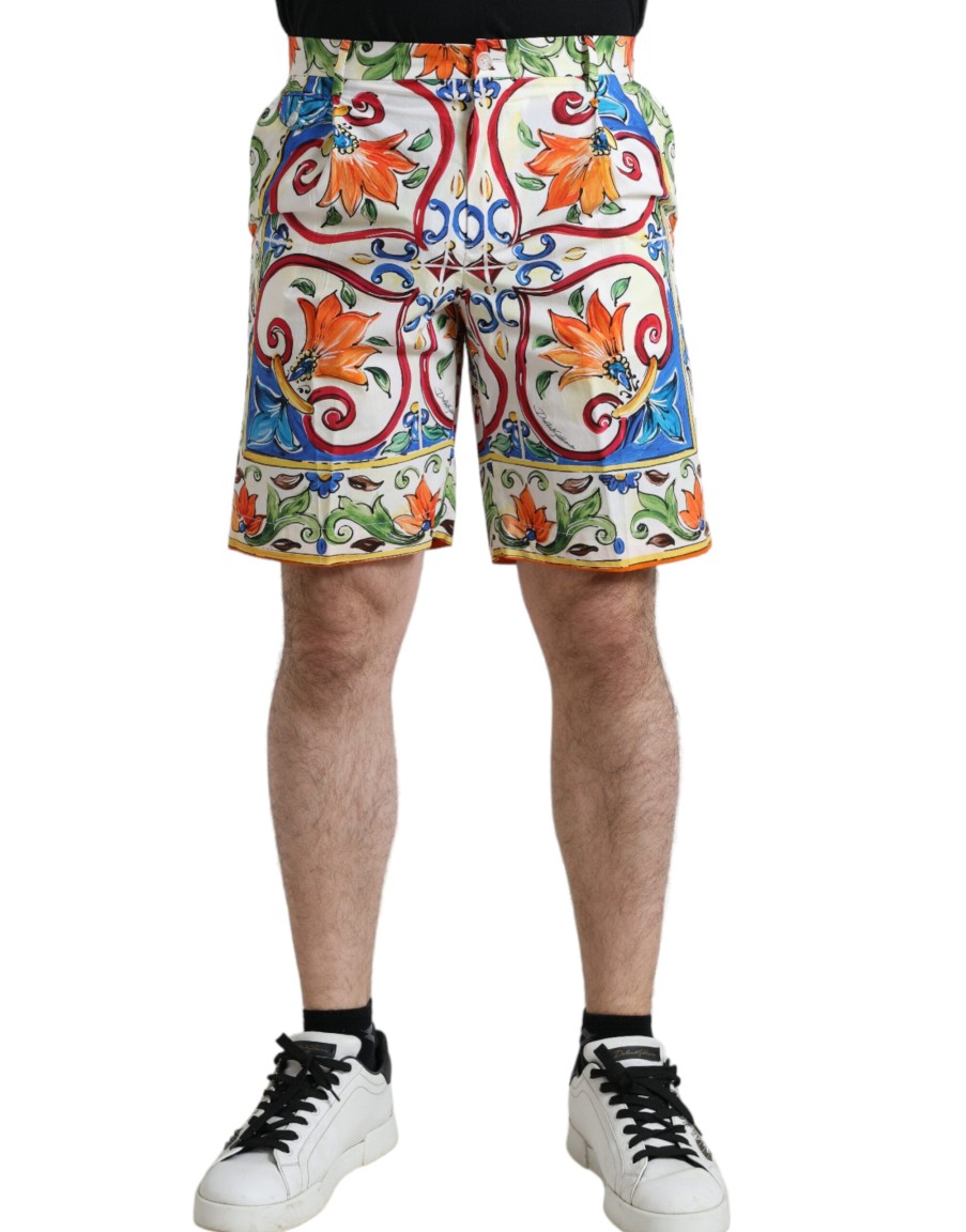 Men Dolce & Gabbana Men'S Shorts | Dolce & Gabbana Multicolor Majolica Print Men Bermuda Shorts