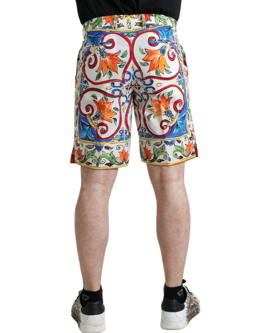 Men Dolce & Gabbana Men'S Shorts | Dolce & Gabbana Multicolor Majolica Print Men Bermuda Shorts