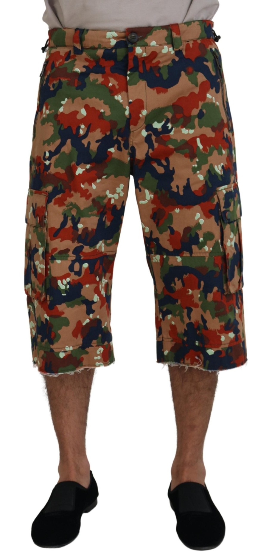 Men Dolce & Gabbana Men'S Shorts | Dolce & Gabbana Multicolor Cotton Camouflaged Cargo Shorts