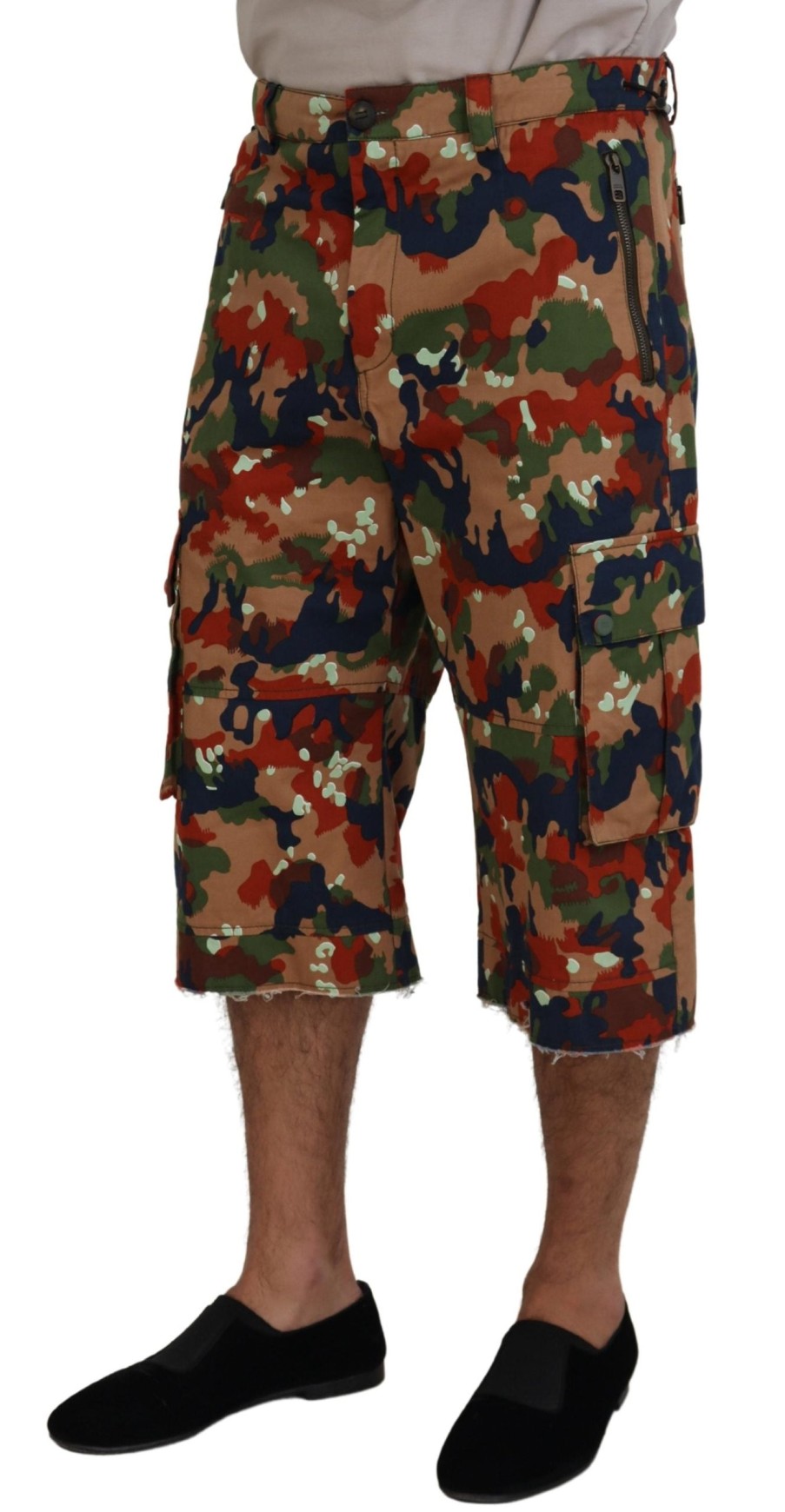 Men Dolce & Gabbana Men'S Shorts | Dolce & Gabbana Multicolor Cotton Camouflaged Cargo Shorts