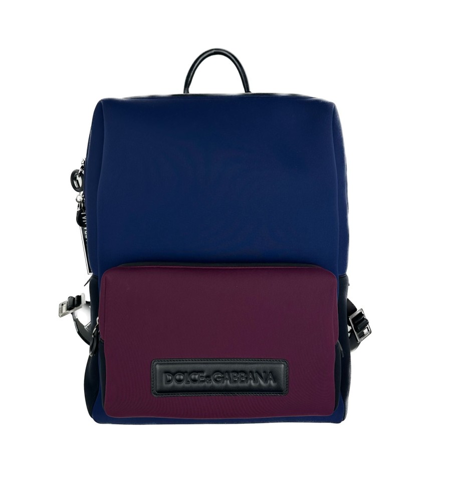 Men Dolce & Gabbana Men Backpacks | Dolce & Gabbana Elegant Blue And Wine Red Fabric Backpack