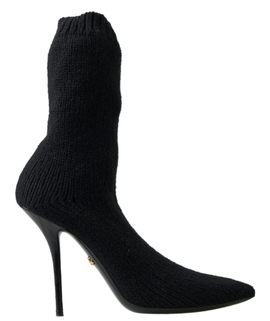 Women Dolce & Gabbana Women'S Boots | Dolce & Gabbana Black Stiletto Heel Mid Calf Women Boot Shoes