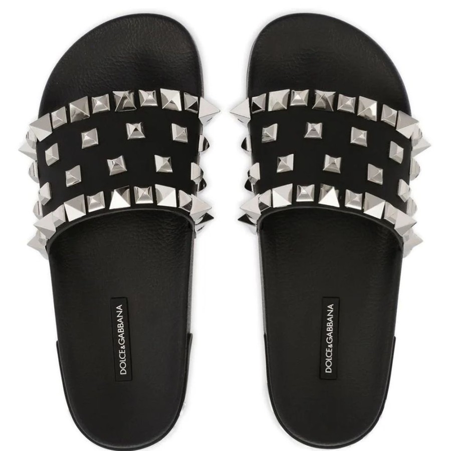 Women Dolce & Gabbana Women'S Sandals | Dolce & Gabbana Studded Elegance Slipper Sandals