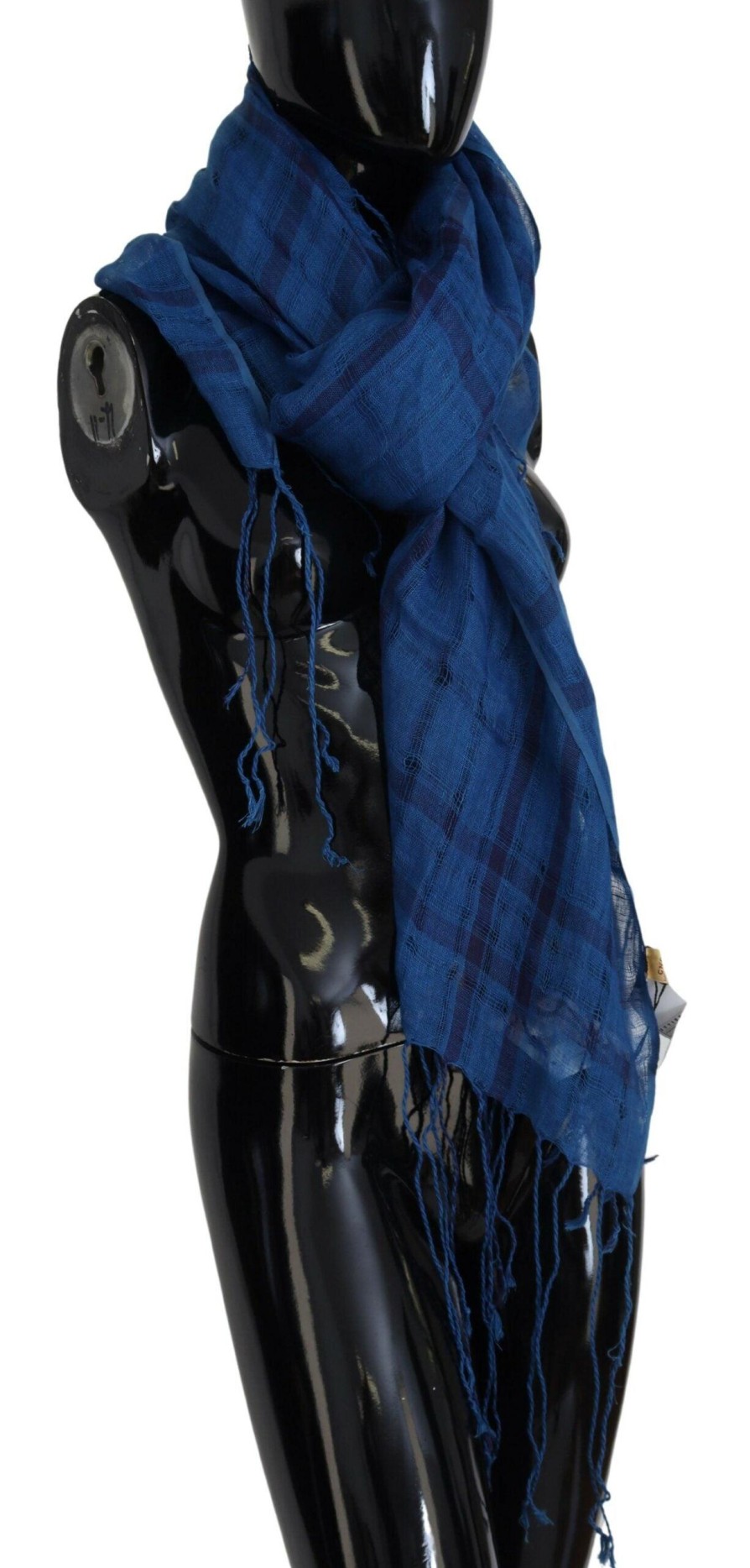 Women Costume National Women'S Scarves | Costume National Blue Linen Shawl Foulard Fringes Scarf