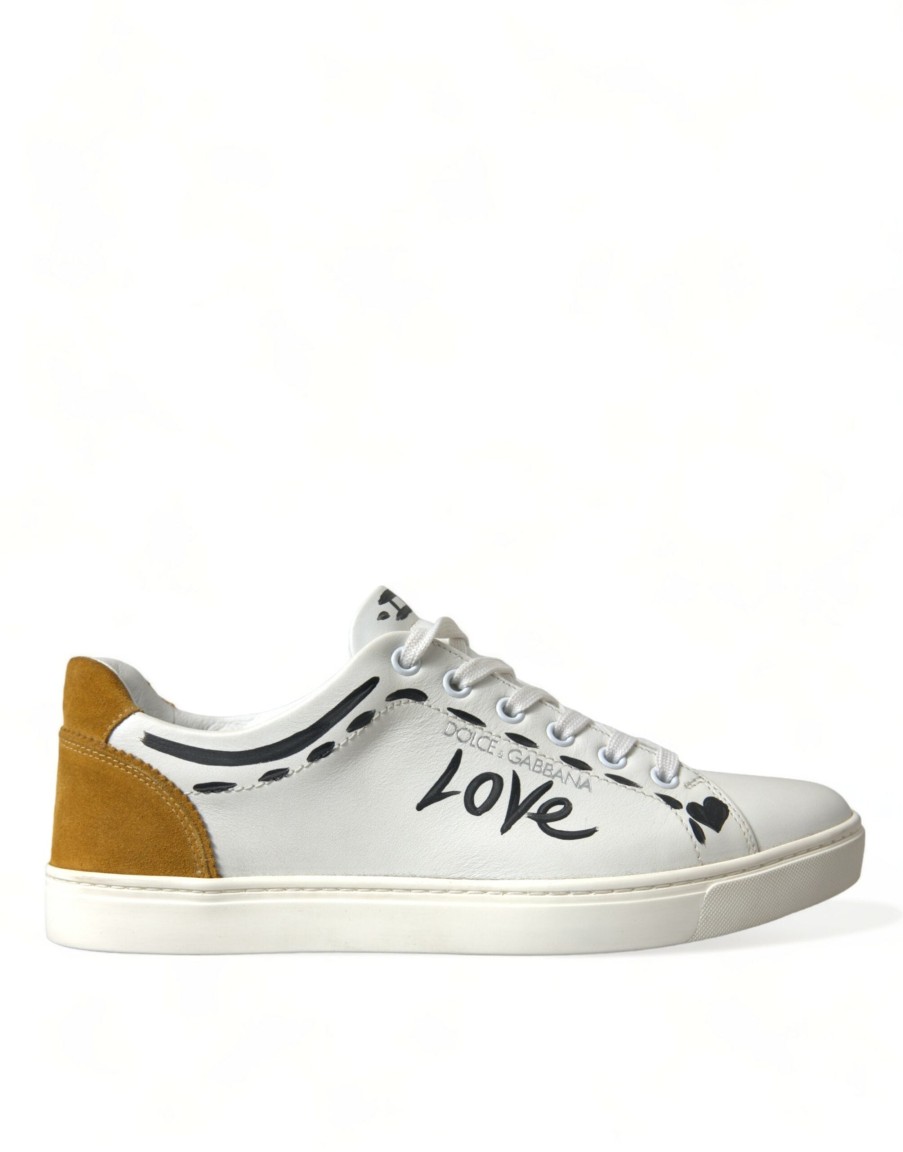 Men Dolce & Gabbana Men'S Sneakers | Dolce & Gabbana White Leather Love Milano Men Sneakers Shoes