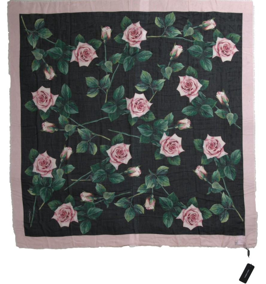 Women Dolce & Gabbana Women'S Scarves | Dolce & Gabbana Multicolor Roses Square Shawl Wrap Scarf