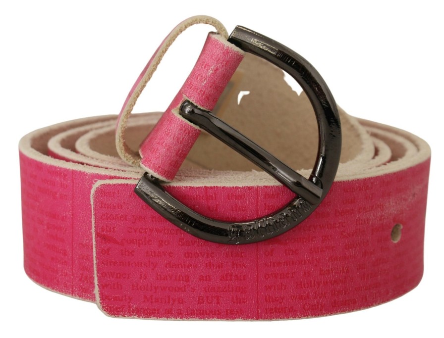 Women John Galliano Women'S Belts | John Galliano Pink Leather Letter Logo Round Buckle Waist Belt