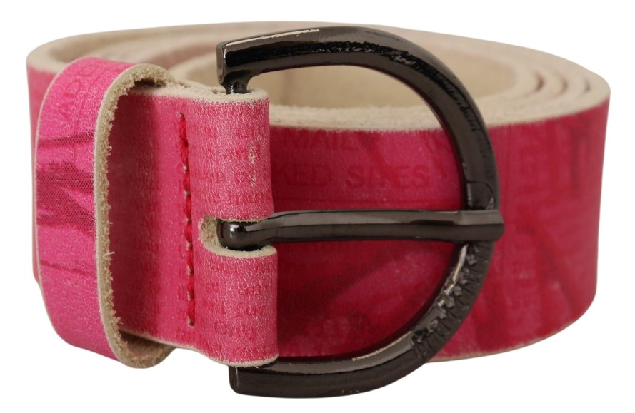 Women John Galliano Women'S Belts | John Galliano Pink Leather Letter Logo Round Buckle Waist Belt