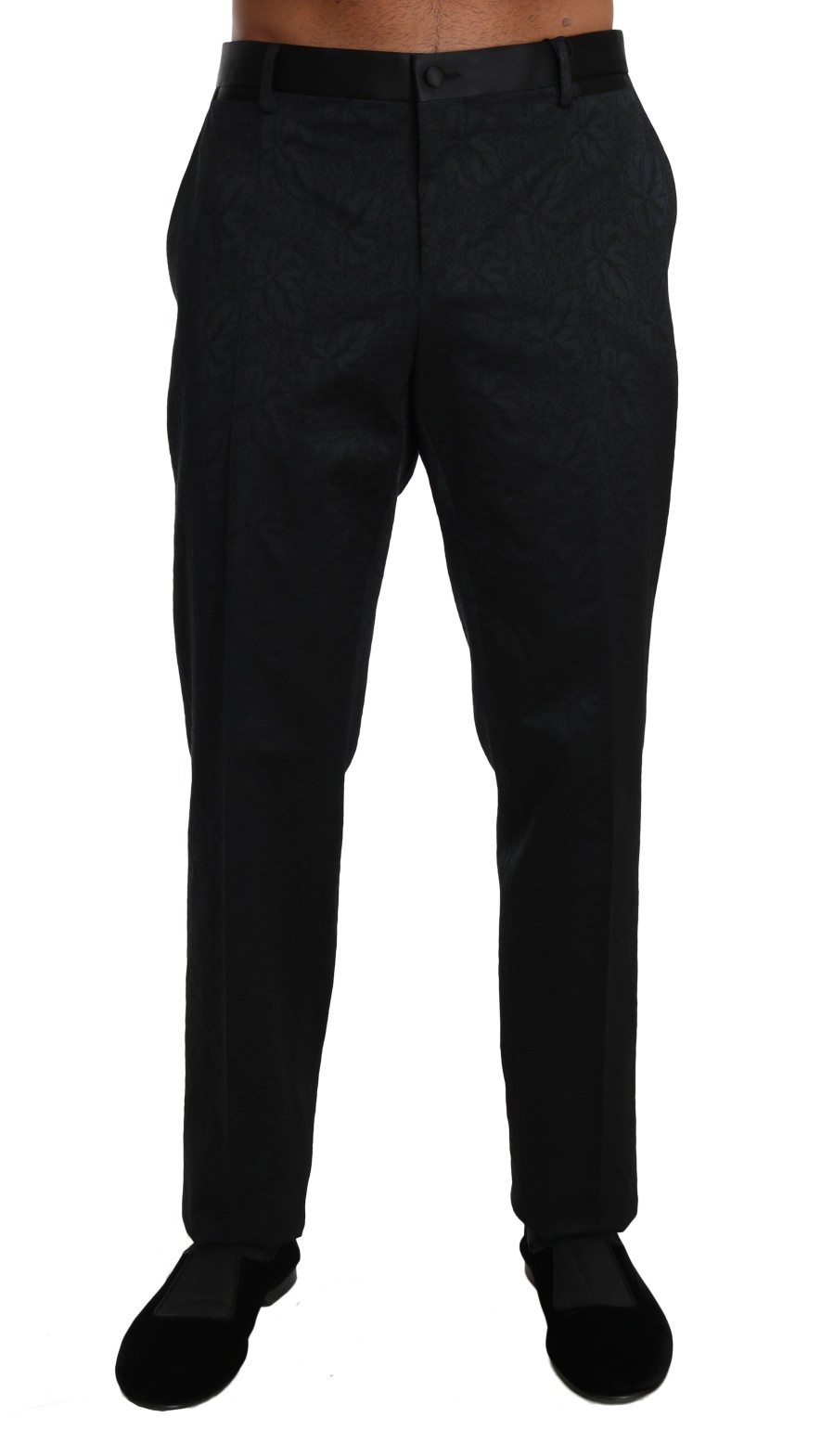 Men Dolce & Gabbana Men'S Jeans & Pants | Dolce & Gabbana Black Cotton Brocade Formal Trousers Pants